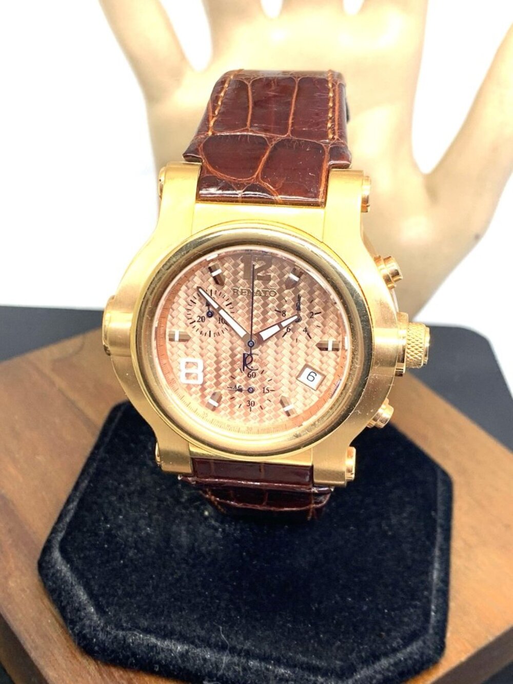 Renato Men's Watch Swiss Quartz Chronograph Rose Gold Steel Brown Leather 45mm